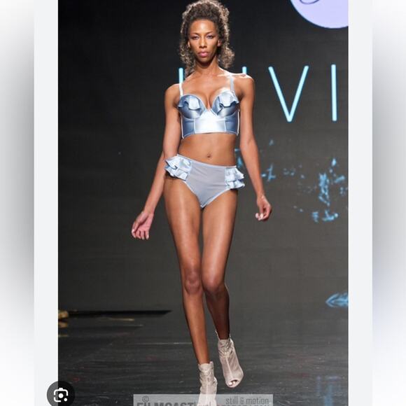 LIVIARA Silk stretch charmeuse ruffle Light Blue Bikini Bottoms NEW Size Medium - Picture 14 of 15